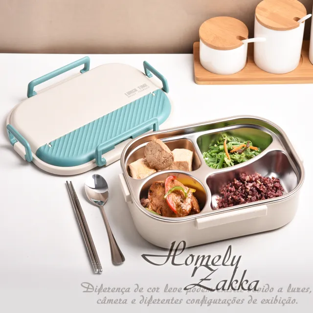 【Homely Zakka】可微波超大容量不鏽鋼分隔保溫便當盒四格 附餐具+湯碗 2入組(微波爐加熱  減脂便當盒)