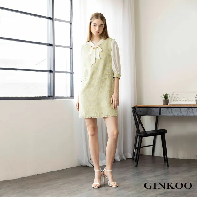 【GINKOO 俊克】雪紡織帶小香風洋裝