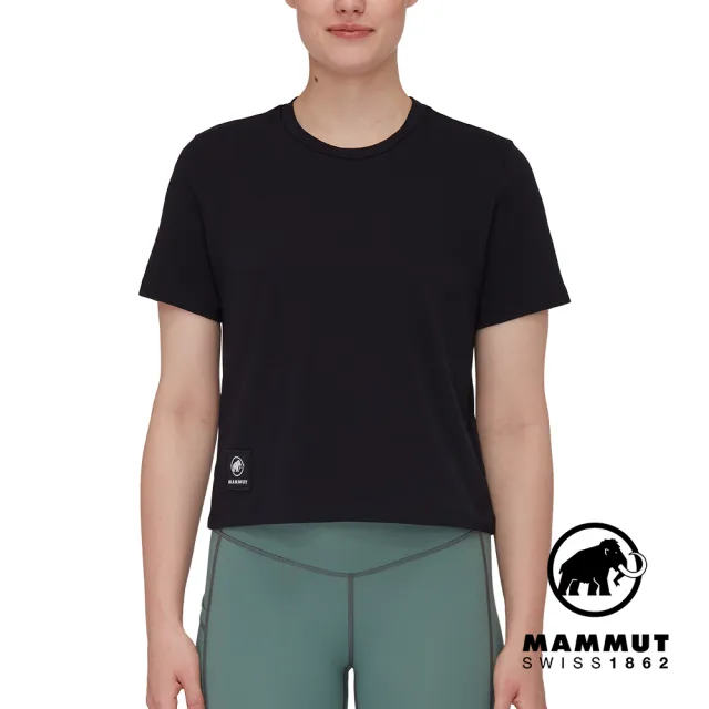 【Mammut 長毛象官方直營】Massone T-Shirt Cropped Women Patch 有機棉短版短袖T恤 黑色 女款 #1017-05180