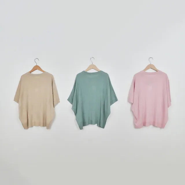 【MOSS CLUB】寬版蝙蝠袖短袖針織上衣(粉 綠 杏/魅力商品)