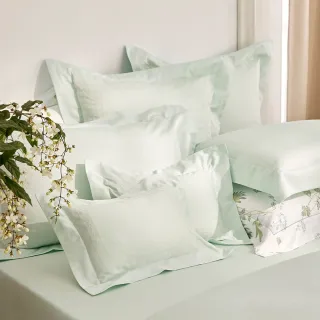 【WEDGWOOD】80支400織長纖棉刺繡 兩用被套枕套床包四件組(幾何水綠｜加大)