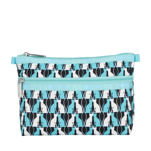【Lesportsac】Cosmetic Clutch 雙層拉鍊收納化妝包 收納袋 盥洗包 送禮 禮物 推薦 女包(鏡中貓影)
