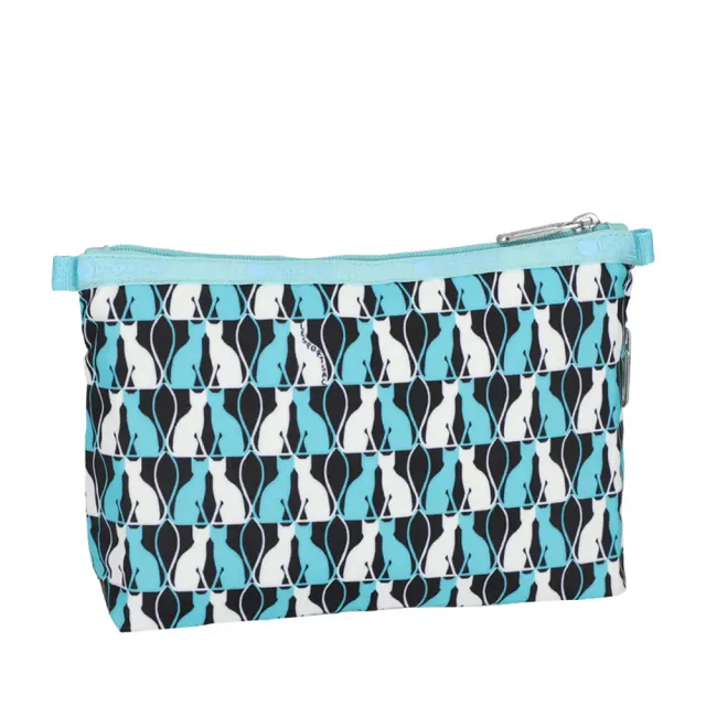 【Lesportsac】Cosmetic Clutch 雙層拉鍊收納化妝包 收納袋 盥洗包 送禮 禮物 推薦 女包(鏡中貓影)