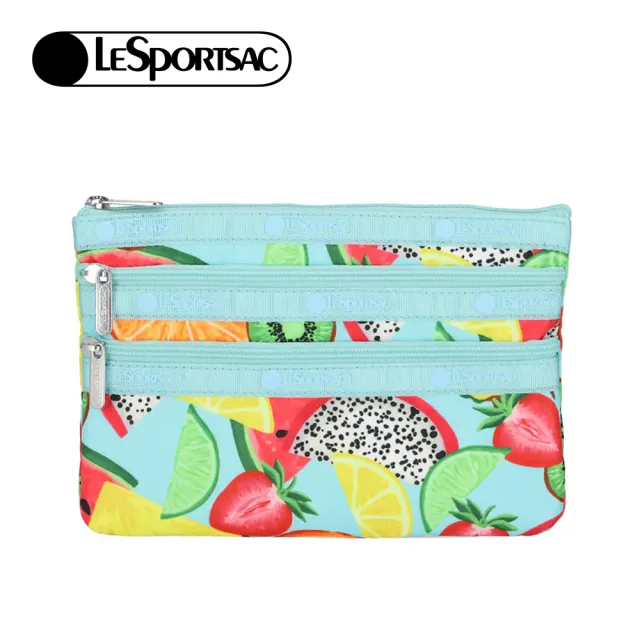 【Lesportsac】3-Zip Cosmetic 三層拉鍊化妝包 收納包 盥洗包 送禮 禮物 推薦 女包(熱帶水果)