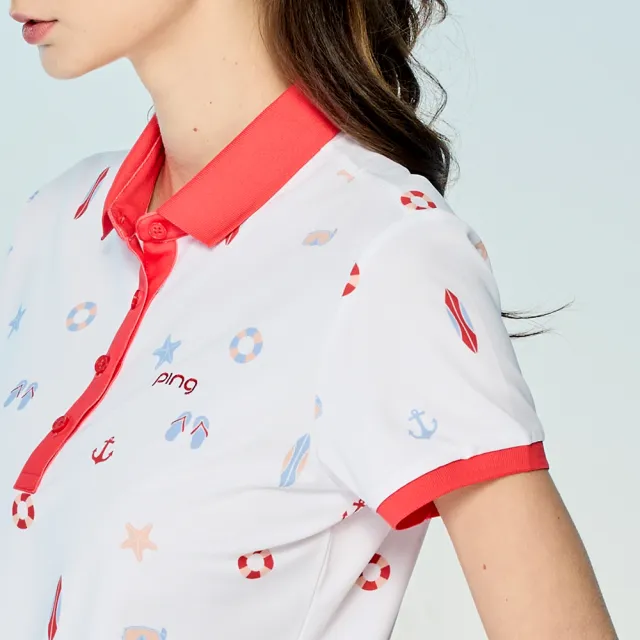 【PING】女款度假風吸濕排汗抗UV短袖POLO衫-紅(GOLF/高爾夫球衫/RA25106-18)