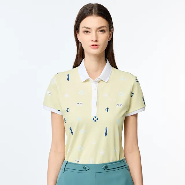 【PING】女款度假風吸濕排汗抗UV短袖POLO衫-黃(GOLF/高爾夫球衫/RA25106-33)