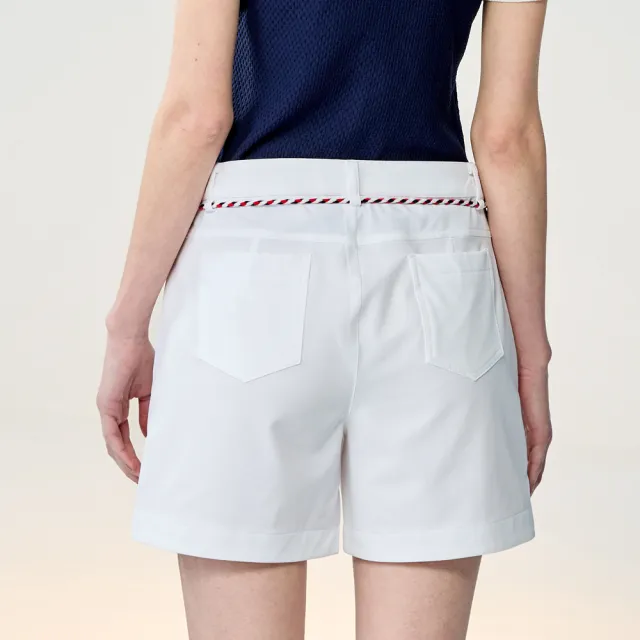 【PING】女款附腰繩高彈力休閒短褲-白(吸濕排汗/GOLF/高爾夫短裙/RD25101-87)