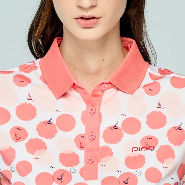 【PING】女款帆船點點銀離子抗菌防臭短袖POLO衫-橘(吸濕排汗/GOLF/高爾夫球衫/RA25103-25)