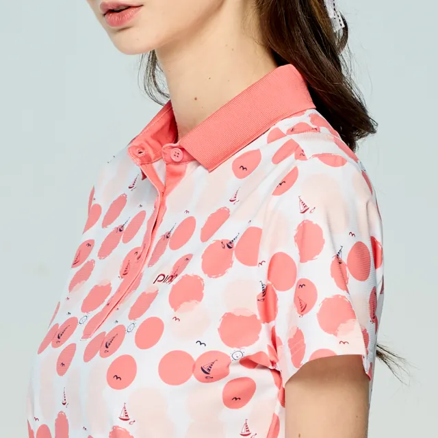【PING】女款帆船點點銀離子抗菌防臭短袖POLO衫-橘(吸濕排汗/GOLF/高爾夫球衫/RA25103-25)