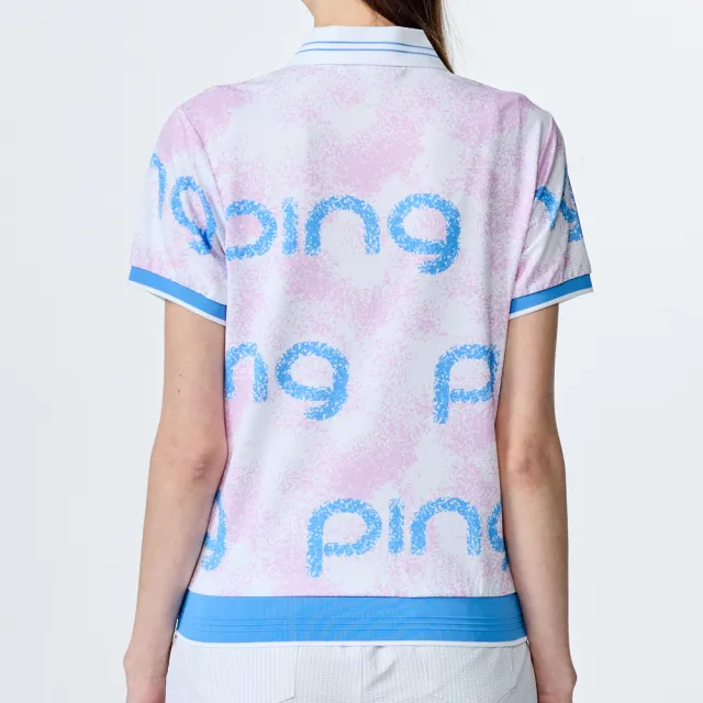【PING】女款噴砂PING字抗UV短袖POLO衫-粉(吸濕排汗/GOLF/高爾夫球衫/RA25107-15)