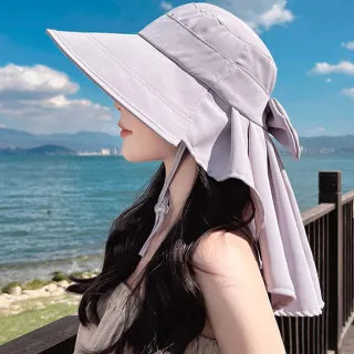 【KT DADA】披肩遮陽帽 帶馬尾孔 遮陽帽 女生帽子 沙灘帽 韓版帽子 魔鬼氈黏貼 時尚防曬帽