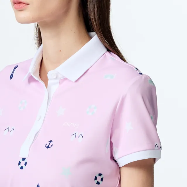 【PING】女款度假風吸濕排汗抗UV短袖POLO衫-粉(GOLF/高爾夫球衫/RA25106-15)