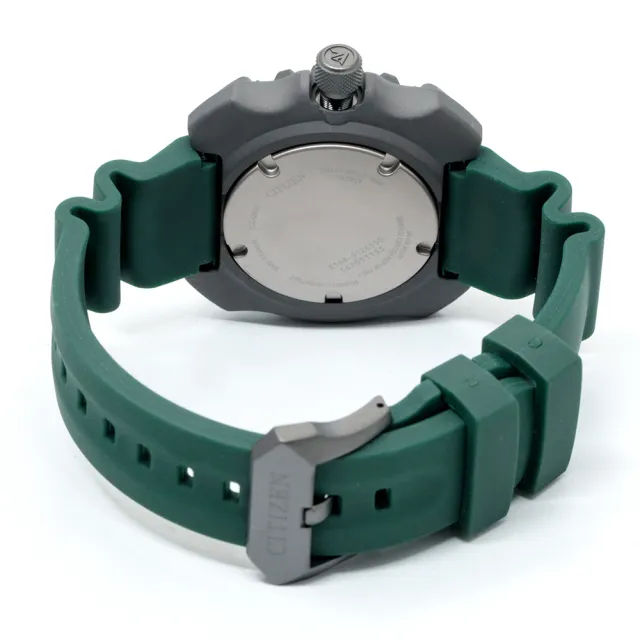 【CITIZEN 星辰】PROMASTER 潛水悍將光動能橡膠潛水腕錶/綠x灰框(BN0228-06W)