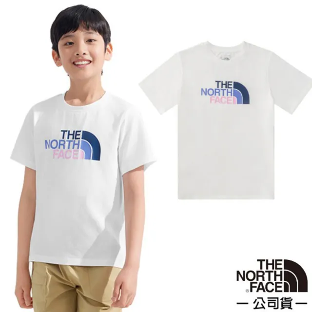【The North Face】童 吸濕排汗短袖T恤.圓領套頭衫.運動休閒上衣(8DCQ-FN4 雪峰白)