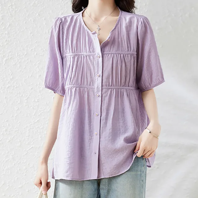 【麗質達人】9871紫色短袖上衣-LY(M-4XL)