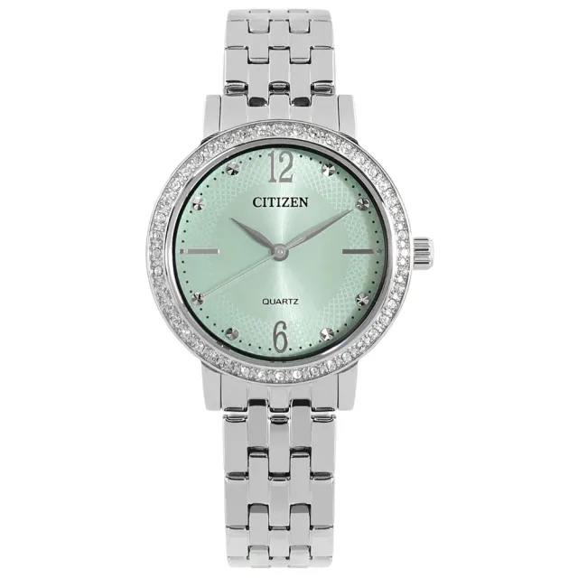 【CITIZEN 星辰】小巧細緻 耀眼晶鑽 礦石強化玻璃 日本機芯 不鏽鋼手錶 湖水綠色 31mm(EL3100-55X)