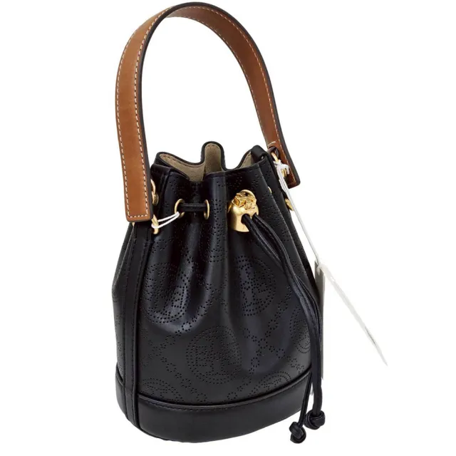 【TORY BURCH】專櫃新款 鐳射穿孔 TMonogram  全皮水桶包(贈原廠防塵袋紙袋/七夕情人節)