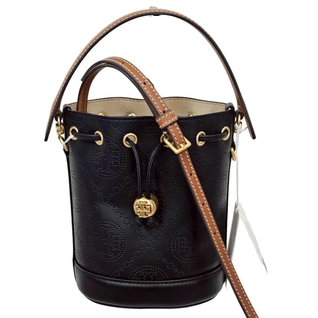 【TORY BURCH】專櫃新款 鐳射穿孔 TMonogram  全皮水桶包(贈原廠防塵袋紙袋/七夕情人節)