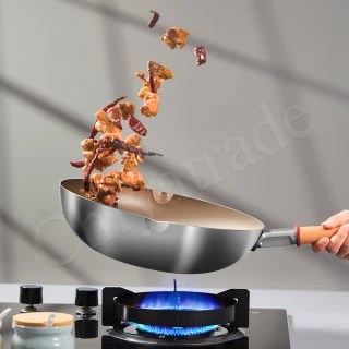 【Taste Plus】悅味元器 鈦合金x430不鏽鋼炒鍋 無塗層不沾炒鍋 32cm IH爐可用鍋(贈鍋蓋+蒸盤+不鏽鋼鏟)