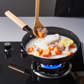 【Taste Plus】悅味元鐵 窒化鐵 無塗層 中式中華炒鍋 輕量化鐵鍋 30cm IH爐可用鍋(贈玻璃鍋蓋)