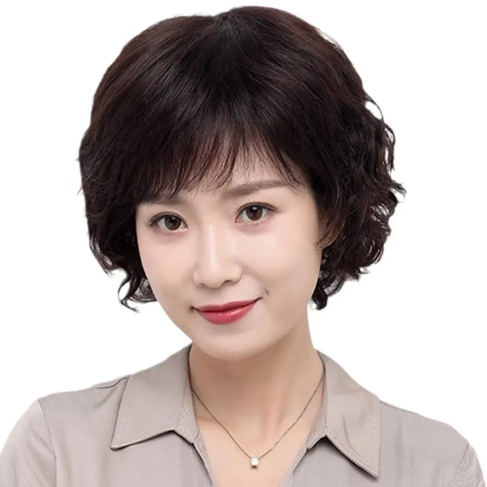 【氣色必備】氣質感髮尾卷女士真人髮絲短假髮(自然隱形 透氣舒適 遮白髮 整頂式假髮 短髮 深棕色)