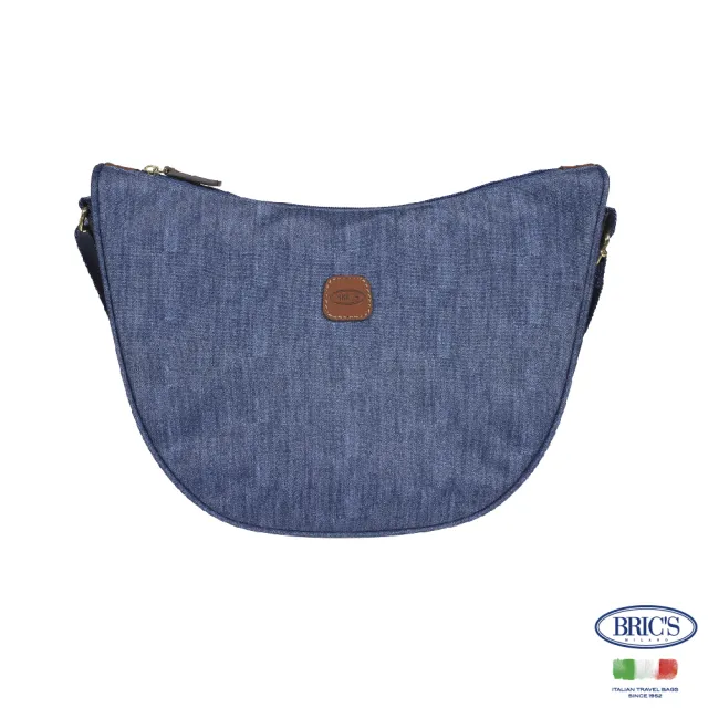 【BRIC S】雙11 義大利時尚 X-Bag 半月側背包 斜背包(米白/水洗牛仔)