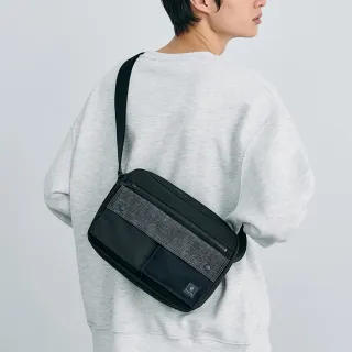 【PORTER INTERNATIONAL】牛仔拼接PATCH WORK雙層斜背包-M(黑)