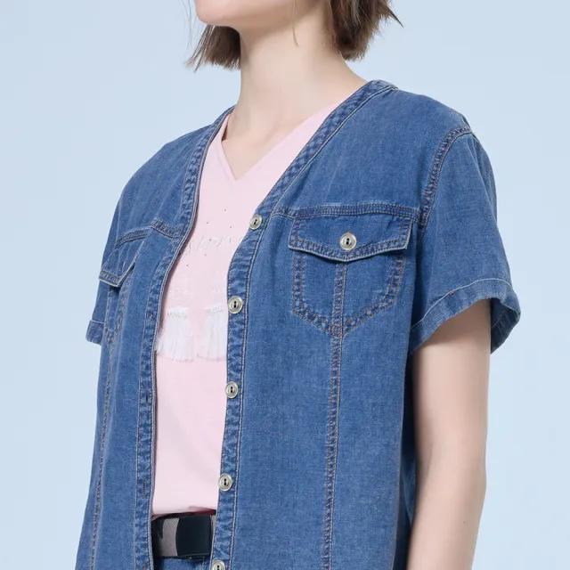 【OUWEY 歐薇】特殊水洗棉麻牛仔V領外套(藍；S-XL；3252398128)