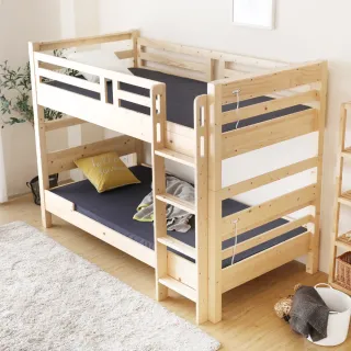 【H&D 東稻家居】艾廉日式清新雙層插座床架-102CM(雙層床 松木 床架 木床架)