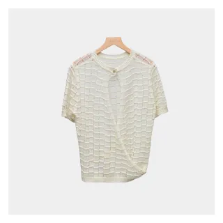 【EPISODE】設計感鏤空圓領短袖針織衫E53402（米色）