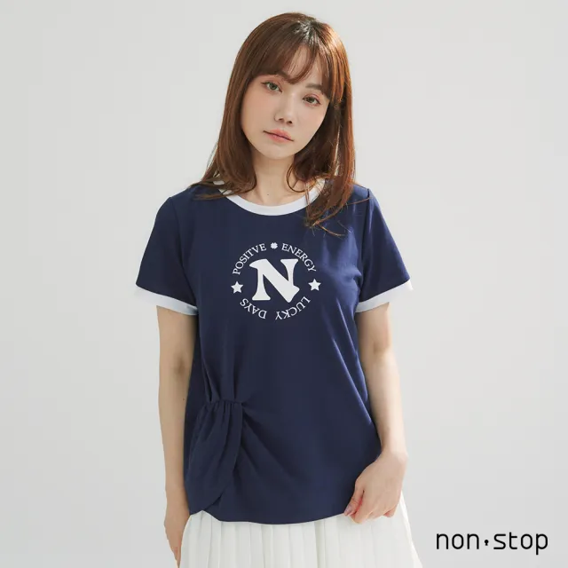 【non-stop】幸運能量字母抓皺跳色T恤-3色