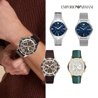 【EMPORIO ARMANI】亞曼尼義式經典款三眼/計時腕錶 不鏽鋼鍊帶/矽膠/皮革錶帶 指針錶 男錶(多款任選)