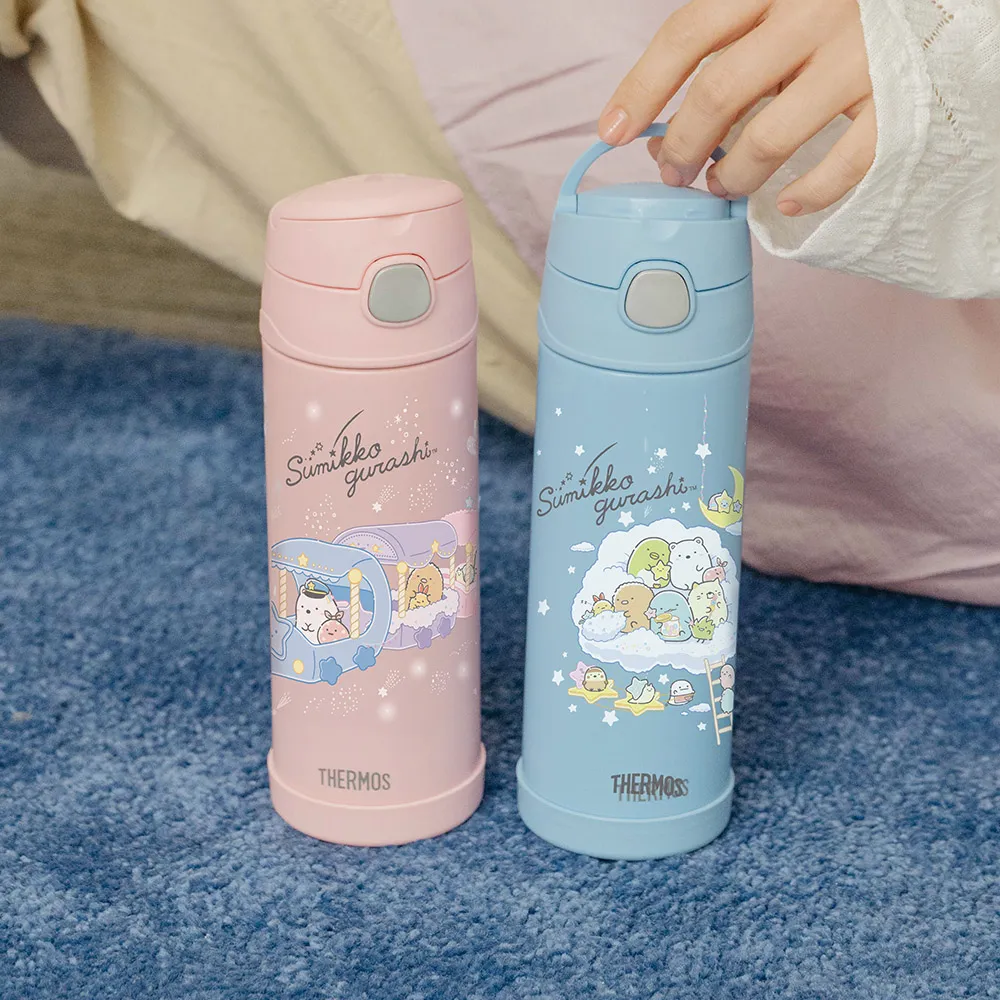 【THERMOS 膳魔師】角落小夥伴不鏽鋼真空兩用保冷瓶兒童水壺470ml(F4021CSG)