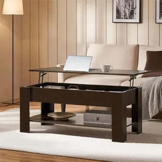 【E家工廠】茶几 雙層升降茶几 客廳茶几 咖啡桌 會客桌 邊桌(404-100公分雙層升降茶几（咖啡色）)