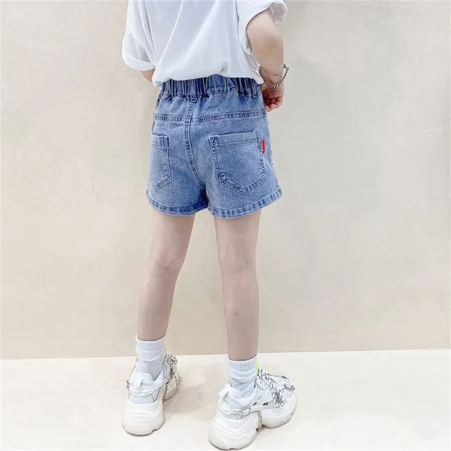【安朵童舖】現貨韓版兒童牛仔短褲女童彈力褲腰牛仔熱褲女寶休閒短褲