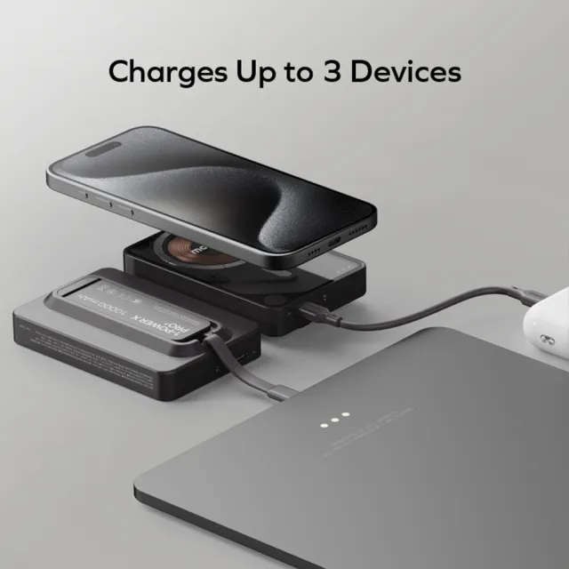 【Momax】1-Power X Pro 5000mAh 1孔輸出 磁吸內建USB-C線行動電源 附支架(無線/Magsafe/自帶線)