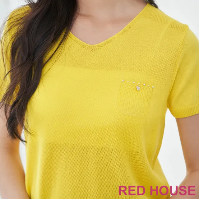 【RED HOUSE 蕾赫斯】簡約珠飾點綴素面針織衫(亮眼黃)