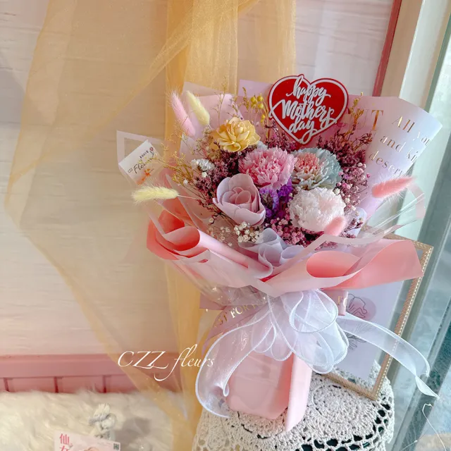 【喜滋滋】永生康乃馨擴香花束-優雅奢華款-大(母親節花束/媽媽最愛/長輩送禮)