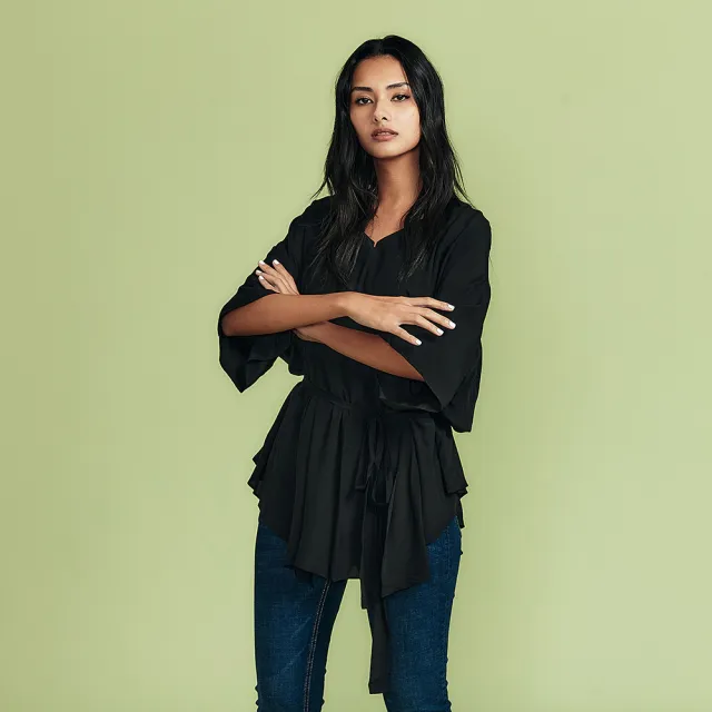 【ICHE 衣哲】Cop.Copine 綁帶寬袖垂墜鬆弛感百搭造型上衣(兩穿-兩色)