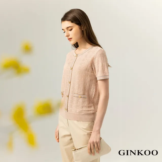 【GINKOO 俊克】前口袋圓領金蔥上衣