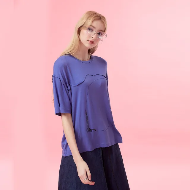 【ICHE 衣哲】Cop.Copine法式簡約手繪印花落肩造型上衣