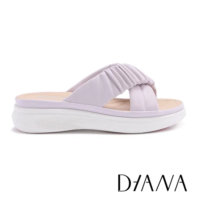【DIANA】質感羊皮皺褶交叉厚底拖鞋(紫色)