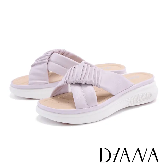 【DIANA】質感羊皮皺褶交叉厚底拖鞋(紫色)