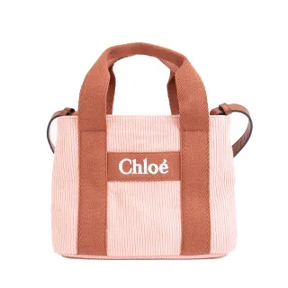 【Chloe’ 蔻依】Logo刺繡燈心絨磁釦式手提/肩背托特包(粉色/棕色)
