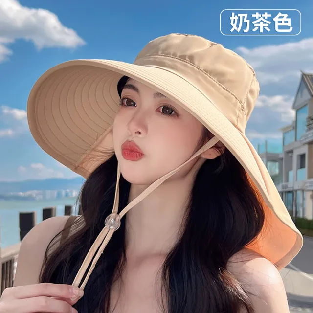 【美娜甜心】女神系大帽簷加長護頸披肩防曬帽 抗UV涼感透氣遮陽帽 小臉帽F206