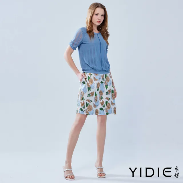 【YIDIE】出清品 銀蔥網紗壓褶造型上衣-水藍