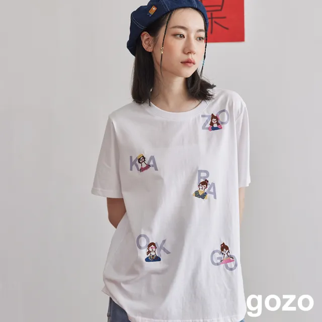 【gozo】復古卡拉OK女郎羅紋領T恤(兩色)
