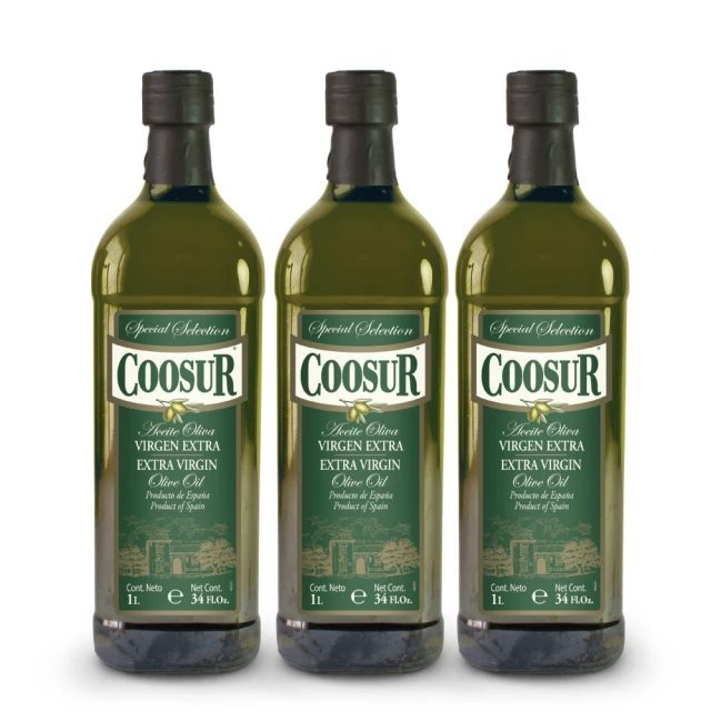 【Coosur 山富】冷壓特級初榨橄欖油1000mlx3瓶 玻璃瓶(橄欖油 初榨 山富 coosur)