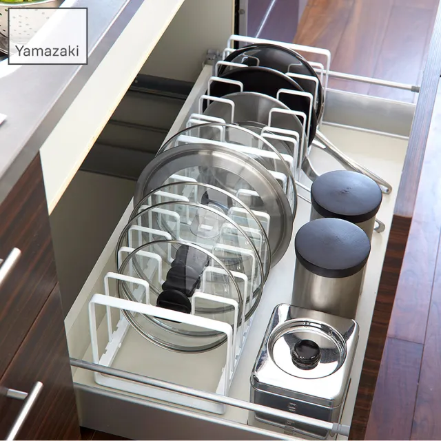 【YAMAZAKI】tower7格鍋蓋收納架-白(鍋蓋架/鍋具架/鍋蓋收納/廚房收納) 