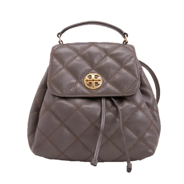 【TORY BURCH】Willa 菱格絎逢掀蓋束口後背包(岩石色)